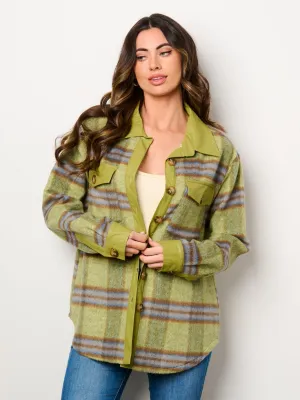 WOMEN'S LONG SLEEVE BUTTON CLOSURE POCKETS CHECKERS PRINT JACKET