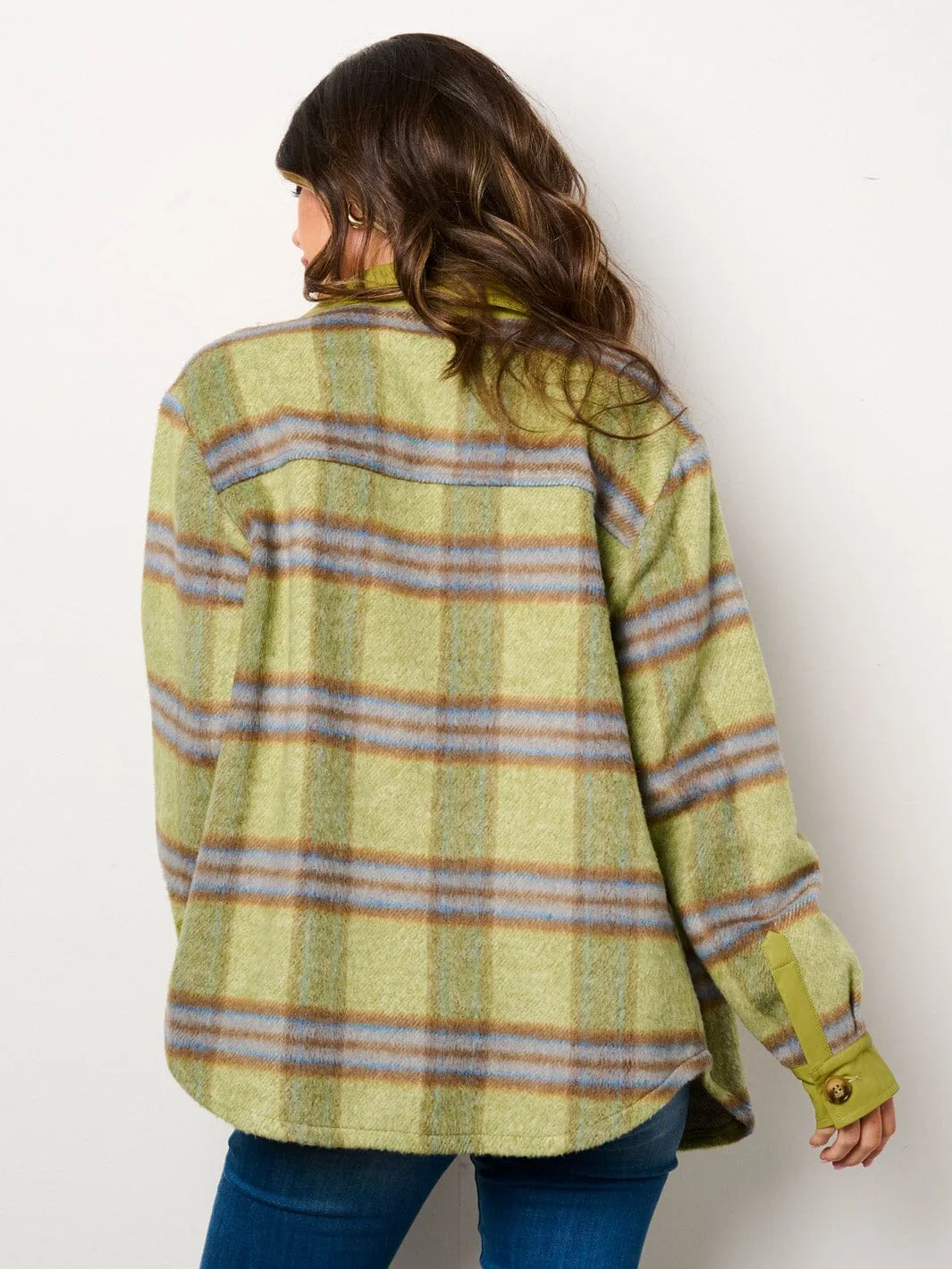 WOMEN'S LONG SLEEVE BUTTON CLOSURE POCKETS CHECKERS PRINT JACKET
