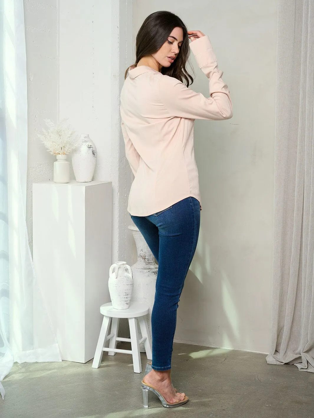 WOMEN'S LONG SLEEVE BUTTON UP BLOUSE TOP