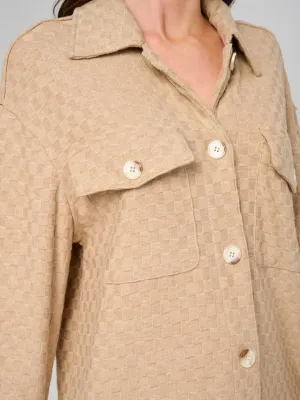 WOMEN'S LONG SLEEVE BUTTON UP FRONT POCKETS CHEKERS DETAILED SHACKET