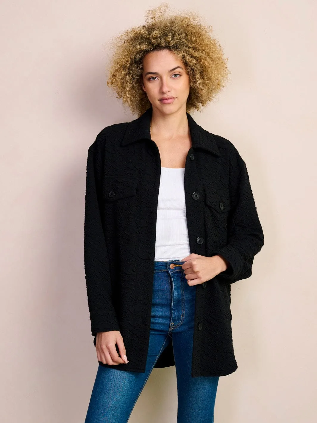 WOMEN'S LONG SLEEVE BUTTON UP POCKETS DETAILED JACKET