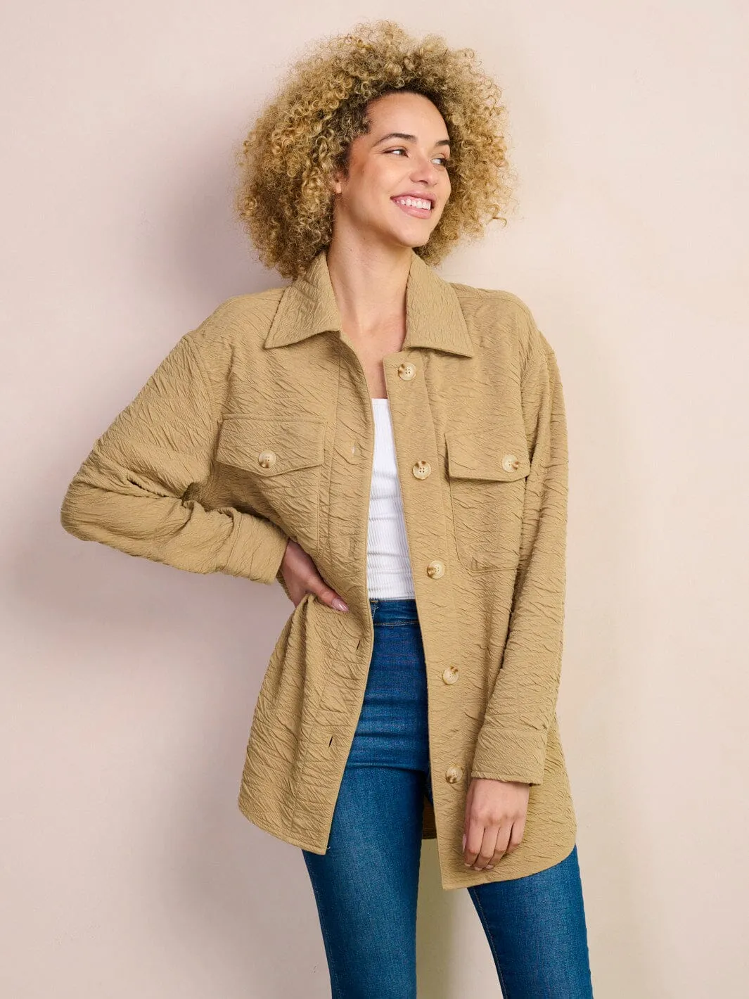 WOMEN'S LONG SLEEVE BUTTON UP POCKETS DETAILED JACKET