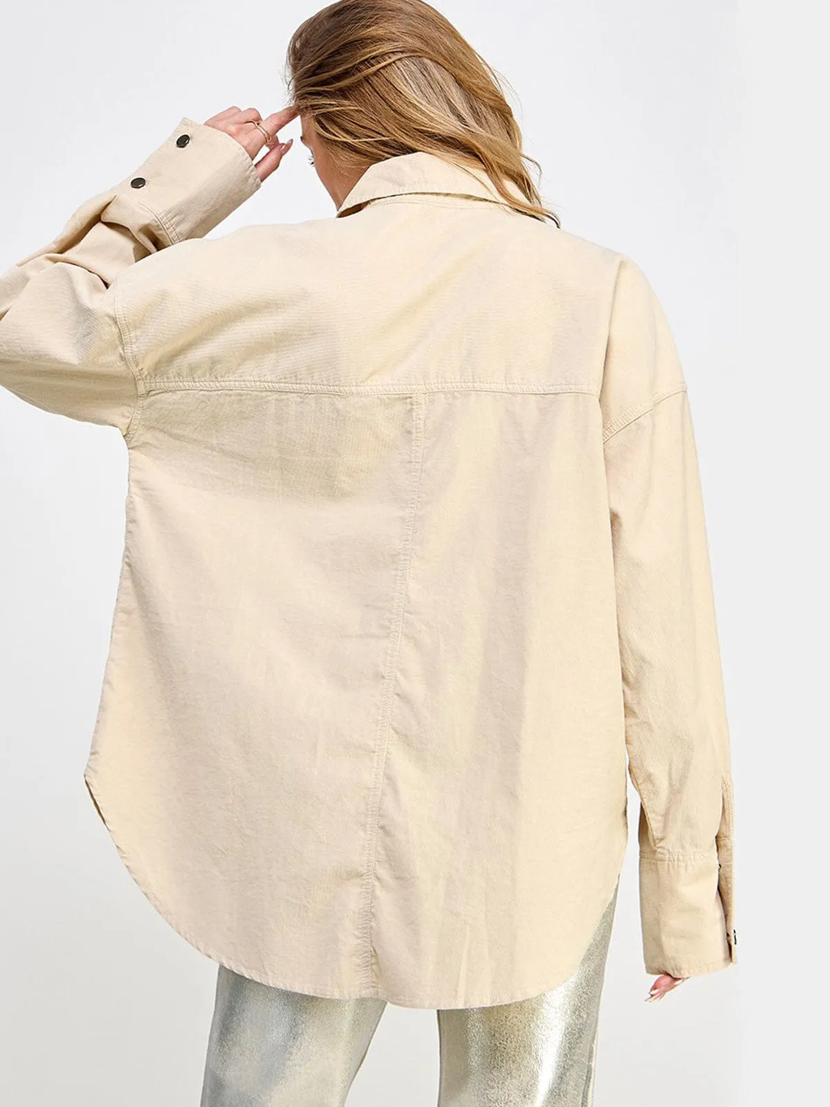 WOMEN'S LONG SLEEVE BUTTON UP POCKETS OVERSIZED TOP