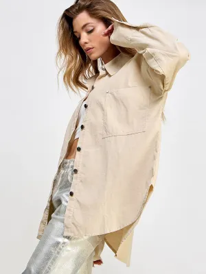 WOMEN'S LONG SLEEVE BUTTON UP POCKETS OVERSIZED TOP