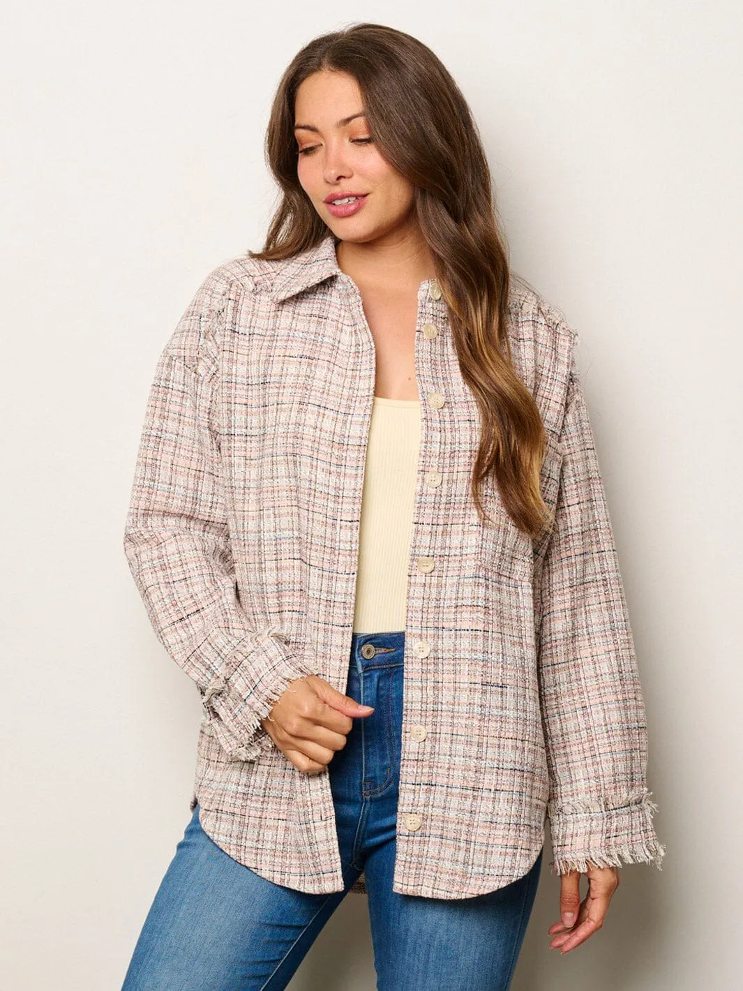 WOMEN'S LONG SLEEVE BUTTTON UP FRONT POCKETS MULTI OVERSIZED TOP