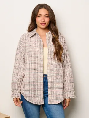 WOMEN'S LONG SLEEVE BUTTTON UP FRONT POCKETS MULTI OVERSIZED TOP