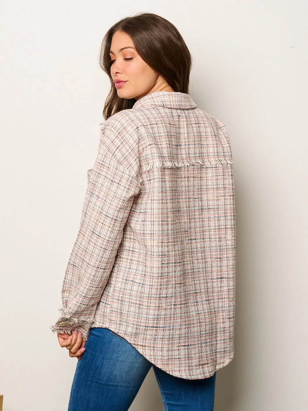 WOMEN'S LONG SLEEVE BUTTTON UP FRONT POCKETS MULTI OVERSIZED TOP