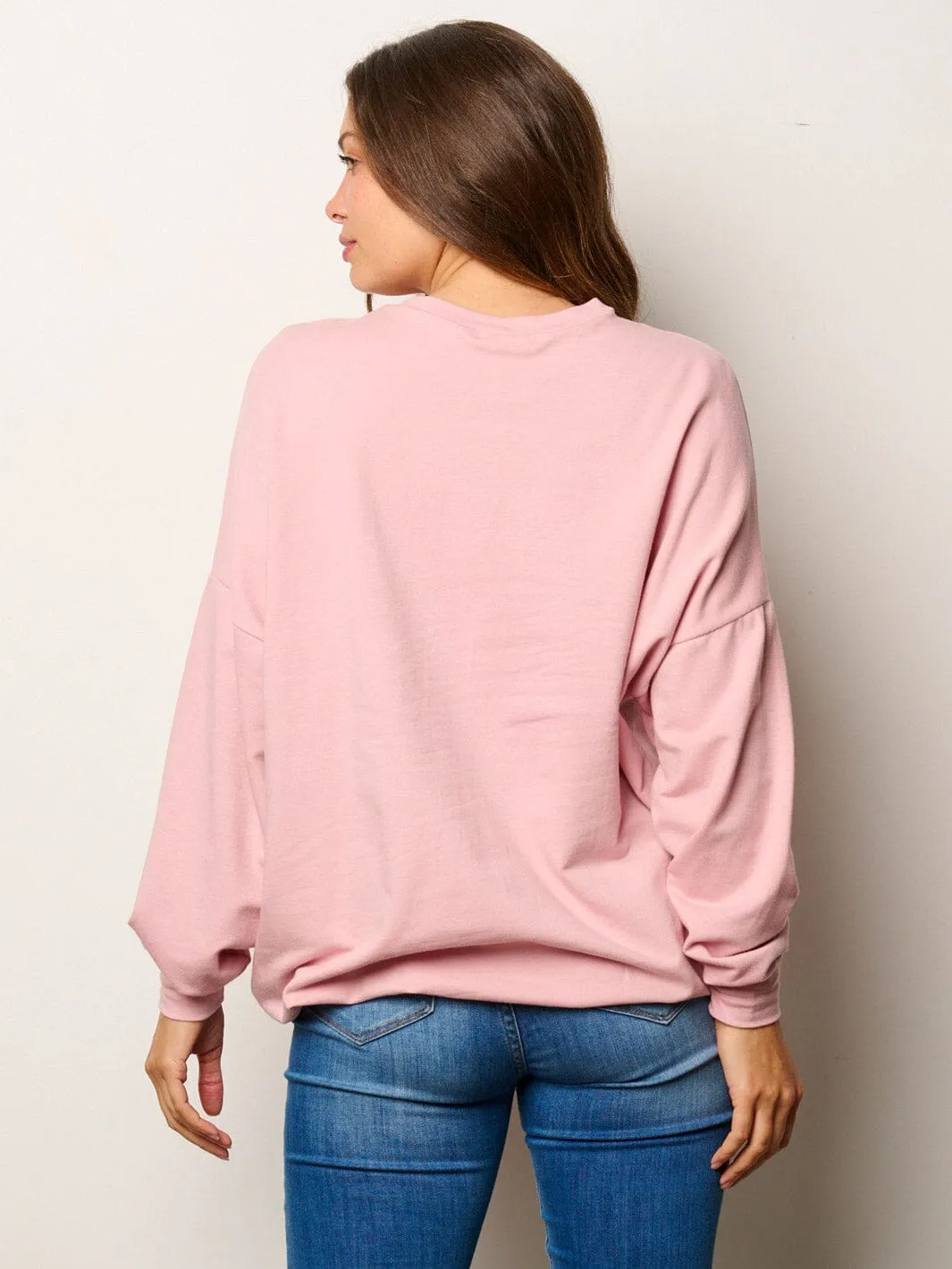 WOMEN'S LONG SLEEVE FRONT POCKETS GRAPHIC SWEATER