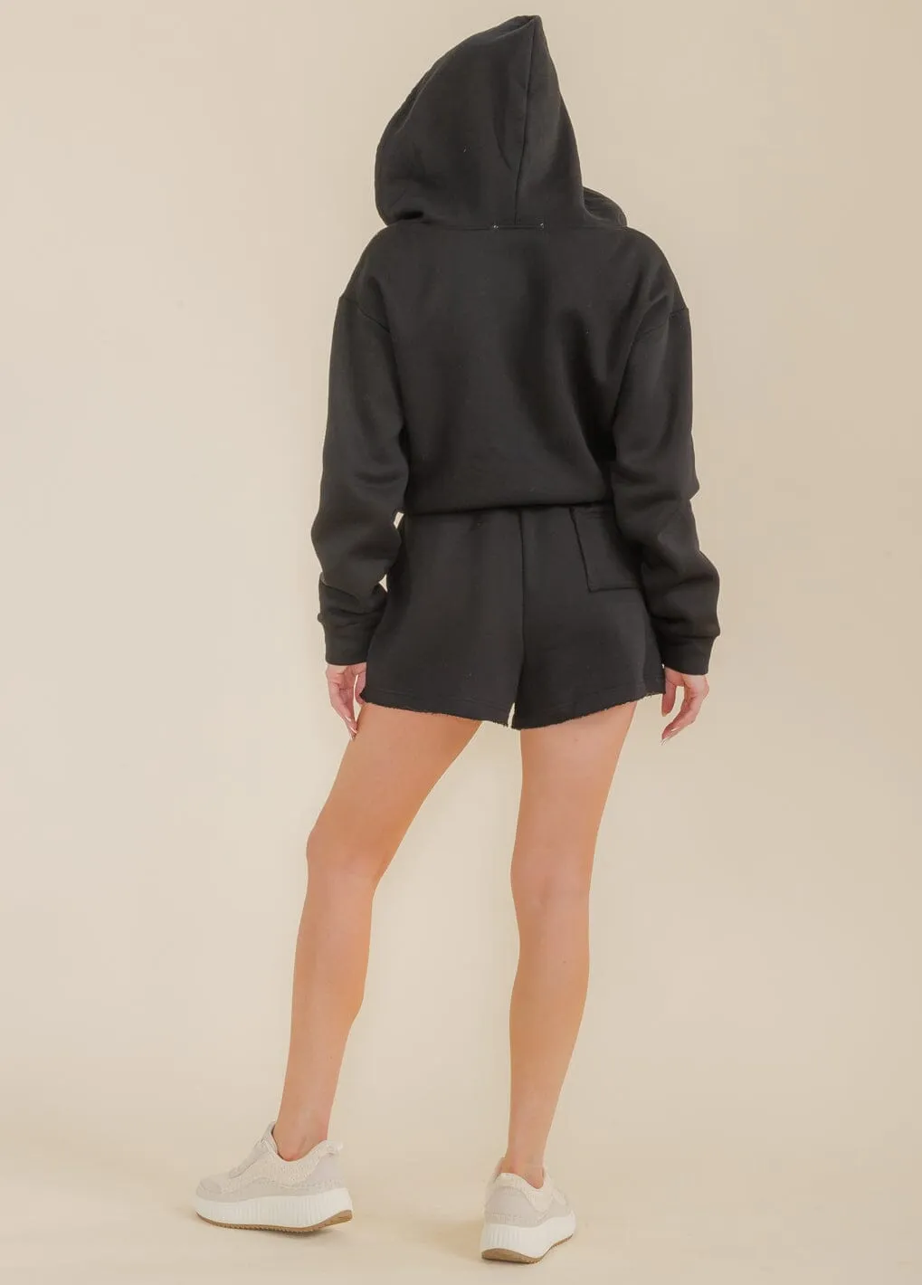 WOMEN'S LONG SLEEVE SURPLICE FRONT POCKETS HOODED ROMPER