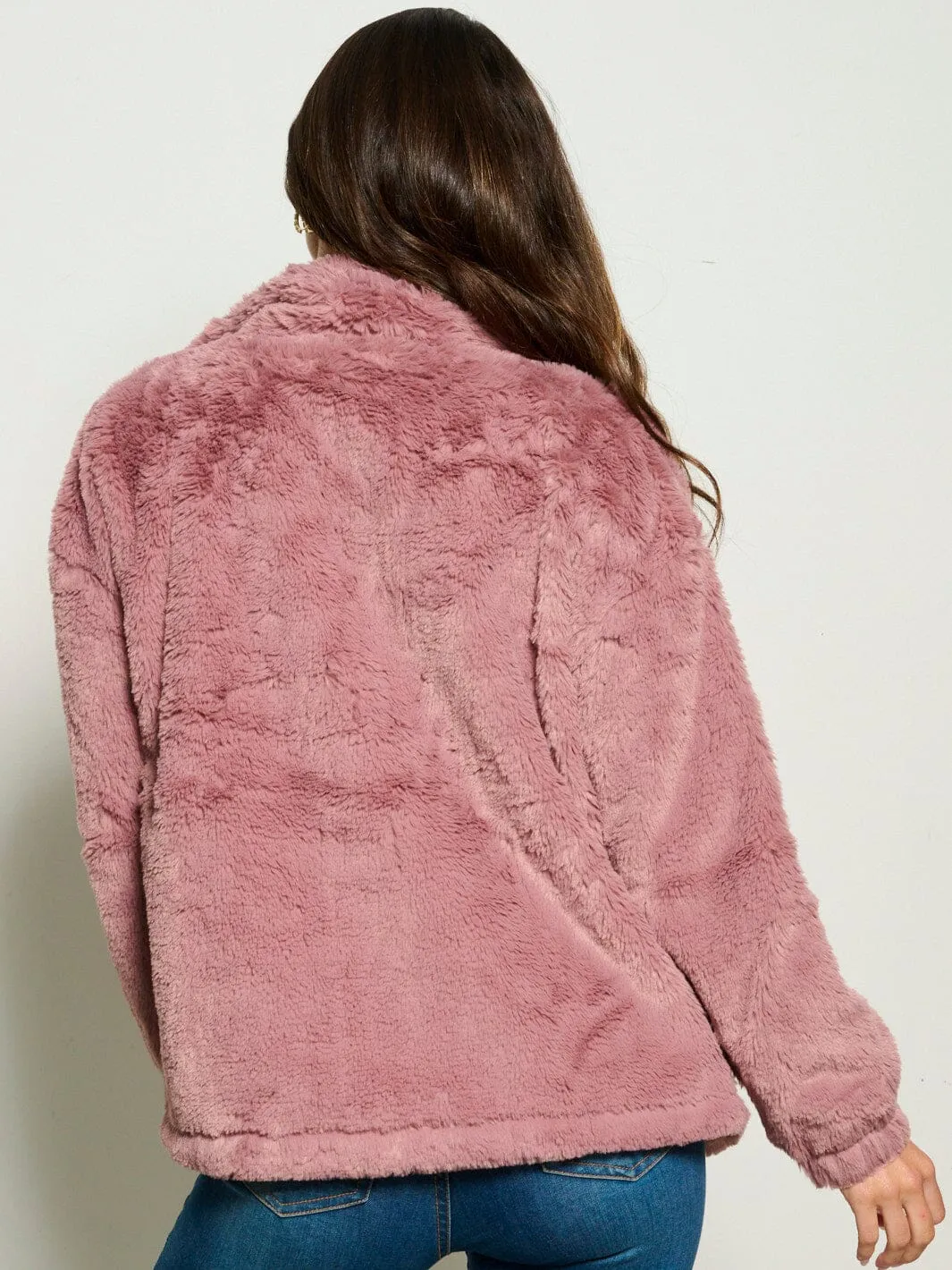 WOMEN'S LONG SLEEVE ZIP UP FRONT POCKETS SHERPA JACKET