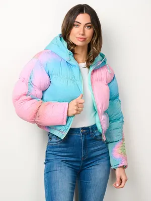 WOMEN'S LONG SLEEVE ZIP UP HOODED MULTI COLOR PUFFER JACKET