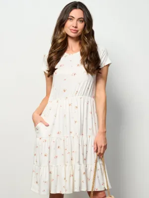WOMEN'S SHORT SLEEVE ELASTIC WAIST POCKETS FLORAL MINI DRESS