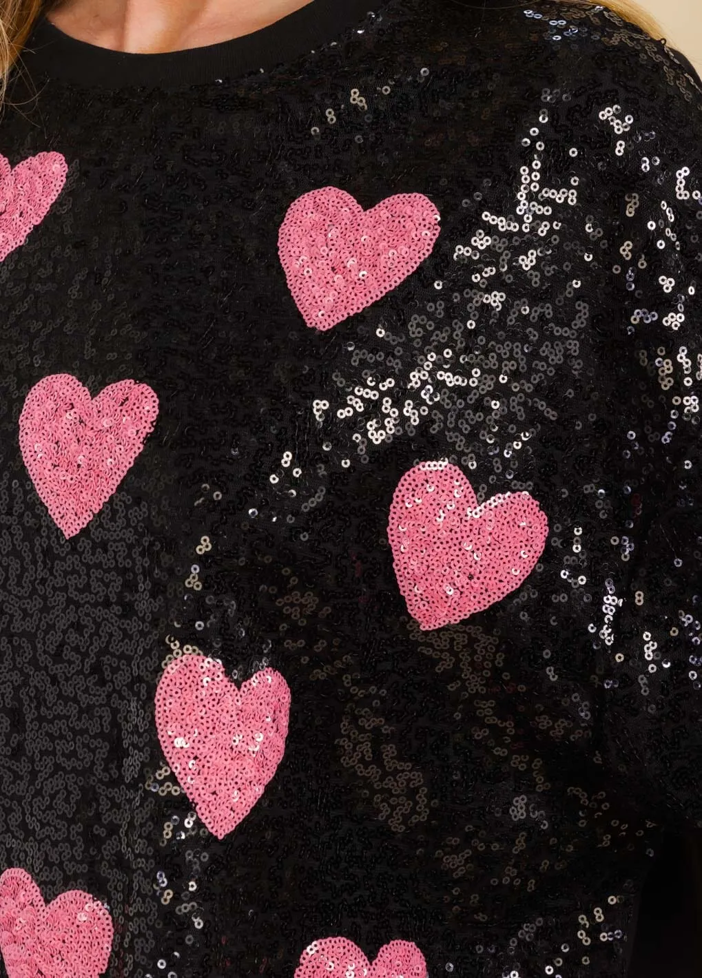 WOMEN'S SHORT SLEEVE FRONT POCKETS SEQUINS HEART TUNIC MINI DRESS