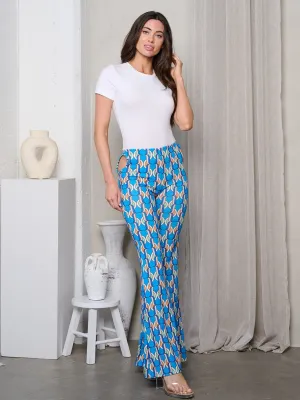 WOMEN'S SIDE CUT OUT MULTI PRINT BELL LEG PANTS