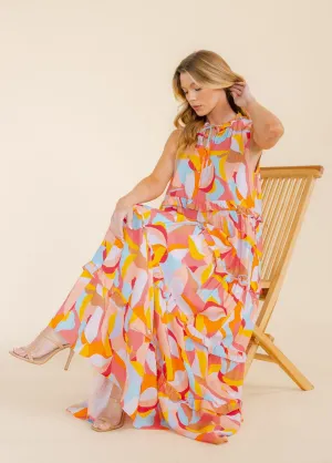 WOMEN'S SLEEVELESS FRONT POCKETS MULTI PRINT TUNIC MAXI DRESS