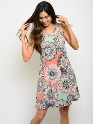 WOMEN'S SLEEVELESS MULTI PRINT MINI DRESS