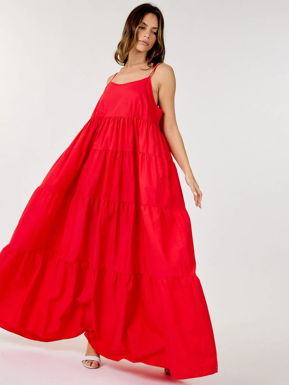 WOMEN'S SLEEVELESS POCKETS TIERED TUNIC MAXI DRESS