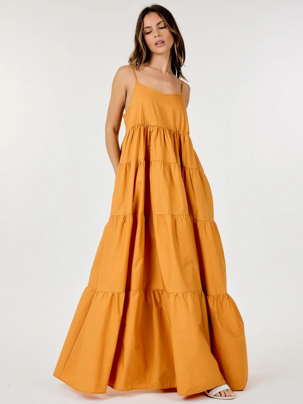 WOMEN'S SLEEVELESS POCKETS TIERED TUNIC MAXI DRESS