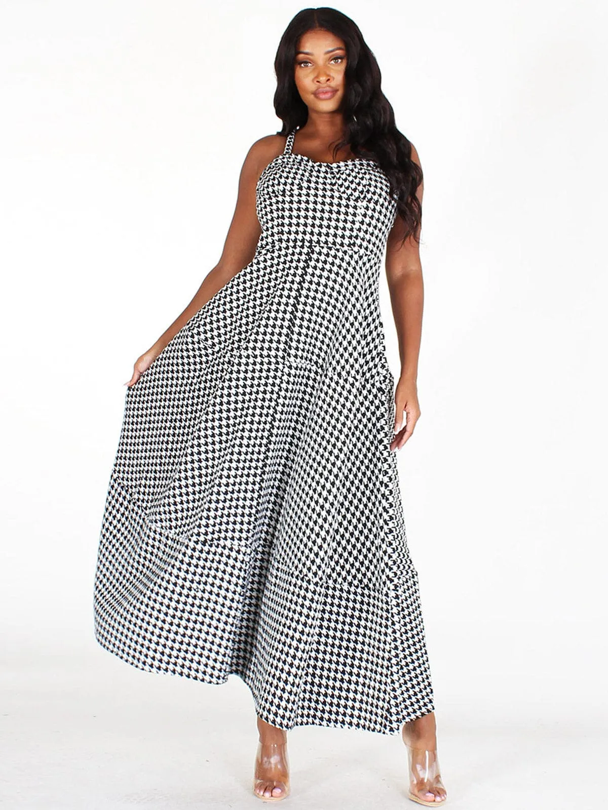 WOMEN'S SLEEVELESS PRINTED POCKETS MAXI DRESS