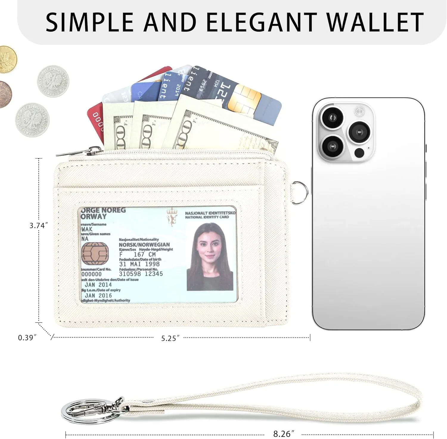 Wristlet Keychain Wallet For Women With Zipper-Off White