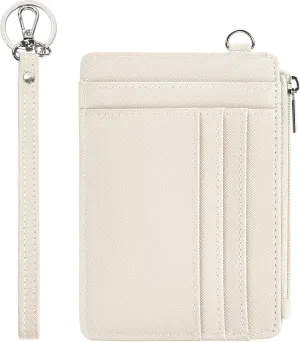 Wristlet Keychain Wallet For Women With Zipper-Off White