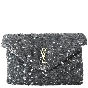 YVES SAINT LAURENT Small Puffer Sequin Clutch Wallet Black - sold