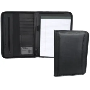 Zippered Padfolio- Black Simulated Leather