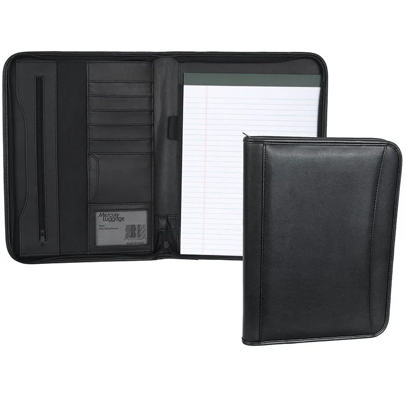 Zippered Padfolio- Black Simulated Leather