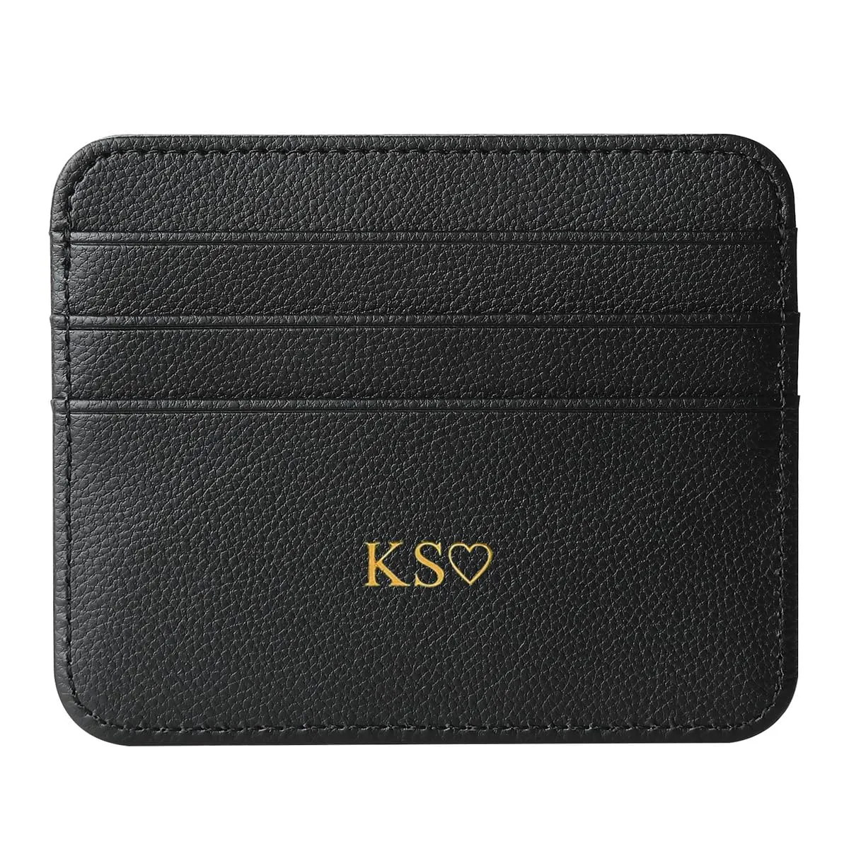 ZIPULIS Custom Gold Silver Initial letters Credit Card Holder Wallet, Front Pocket Wallets (pebble black)